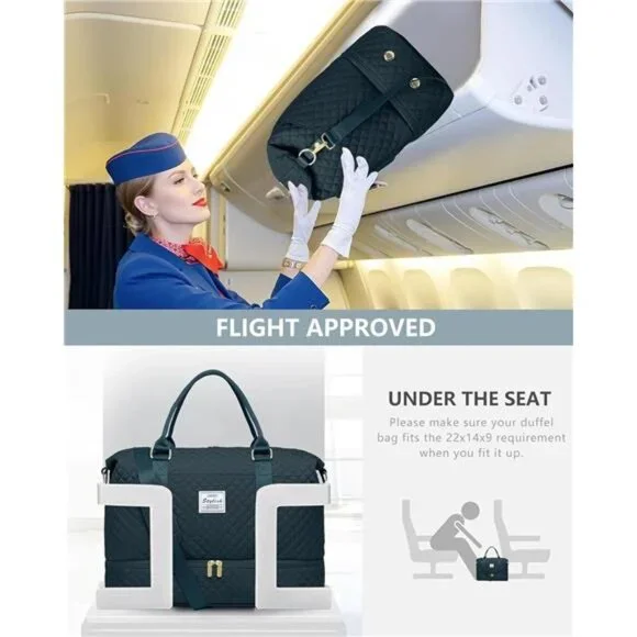 Women's Travel Weekender Bags Carry On Duffel Bags with Shoe Compartment - Picture 5 of 5